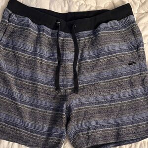 Quiksilver Striped Knit Drawstring Shorts in Blue and Black